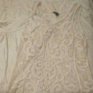 White semi sheer floral tank by Express size small